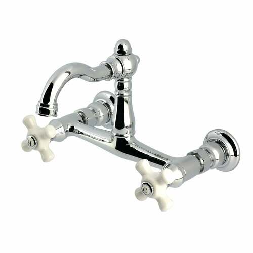 Kingston Brass KS3251PX Vintage Double-Handle Wall-Mount Kitchen Faucet, Polished Chrome