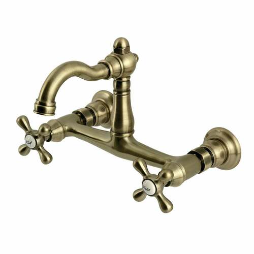 Kingston Brass KS3253AX Vintage Double-Handle Wall-Mount Kitchen Faucet, Antique Brass