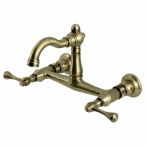 Kingston Brass KS3253BL Vintage Double-Handle Wall-Mount Kitchen Faucet, Antique Brass