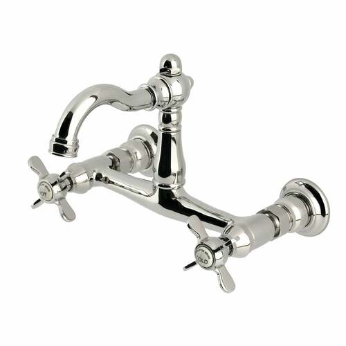 Kingston Brass KS3256BEX Vintage Double-Handle Wall-Mount Kitchen Faucet, Polished Nickel