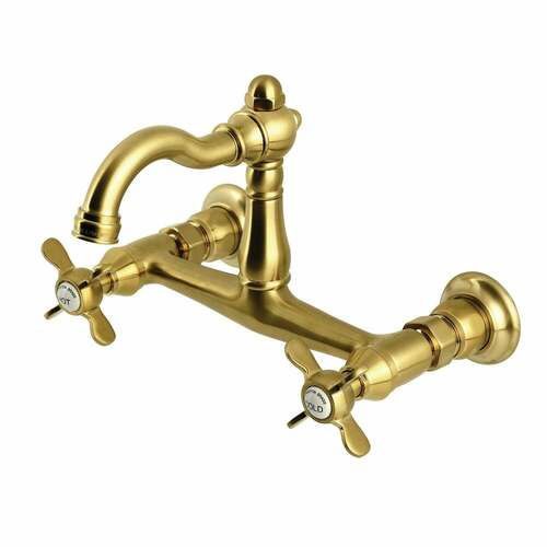 Kingston Brass KS3257BEX Vintage Double-Handle Wall-Mount Kitchen Faucet, Brushed Brass