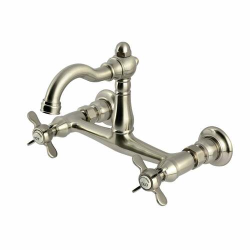 Kingston Brass KS3258BEX Vintage Double-Handle Wall-Mount Kitchen Faucet, Brushed Nickel