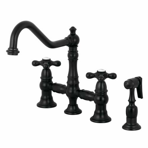 Kingston Brass KS3270AXBS Restoration Bridge Kitchen Faucet with Brass Sprayer, Matte Black