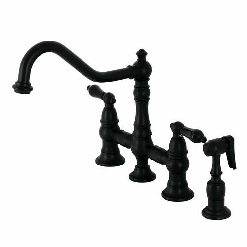 Kingston Brass KS3270PKLBS Duchess Matte Black Kitchen Faucet with Brass Side Sprayer