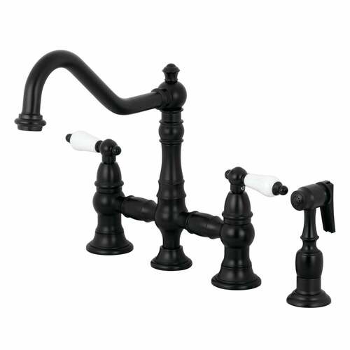 Kingston Brass KS3270PLBS Restoration Matte Black Kitchen Faucet with Brass Side Sprayer