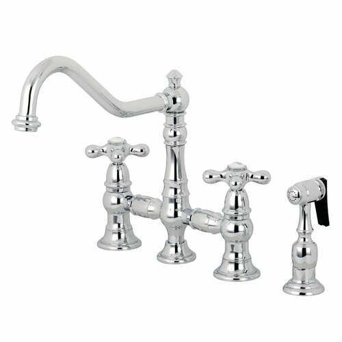 Kingston Brass KS3271AXBS Restoration Bridge Kitchen Faucet with Brass Sprayer, Polished Chrome