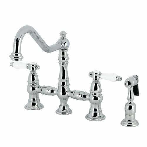 Kingston Brass KS3271BPLBS Bel-Air 2-Handle 4-Hole Bridge Kitchen Faucet with Brass Sprayer, Chrome