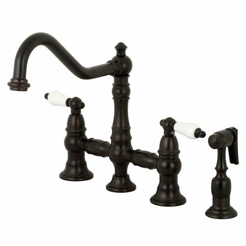 Kingston Brass KS3275PLBS Restoration Bridge Kitchen Faucet with Brass Sprayer, Oil Rubbed Bronze