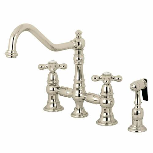 Kingston Brass KS3276AXBS Restoration Bridge Kitchen Faucet with Brass Sprayer, Polished Nickel
