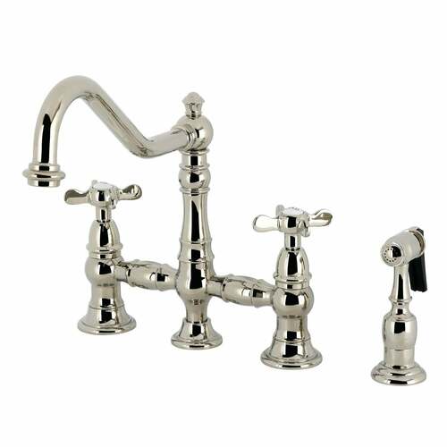 Kingston Brass KS3276BEXBS Essex 2-Handle 4-Hole Deck Mount Kitchen Faucet with Brass Side Sprayer, Nickel