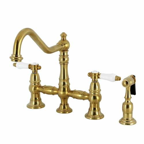Kingston Brass KS3277BPLBS Bel-Air Two-Handle 4-Hole Deck Mount Kitchen Faucet with Brass Sprayer