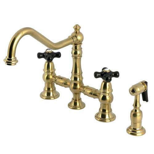 Kingston Brass KS3277PKXBS Duchess Brushed Brass Kitchen Faucet with Side Sprayer