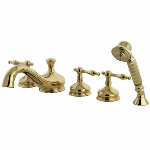 Kingston Brass KS33325NL Roman 5-Piece Tub Faucet Set with Hand Shower, Polished Brass