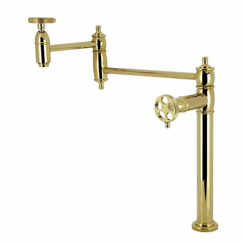 Kingston Brass KS3702RKX Webb Polished Brass Deck Mount Pot Filler Faucet with Knurled Handle