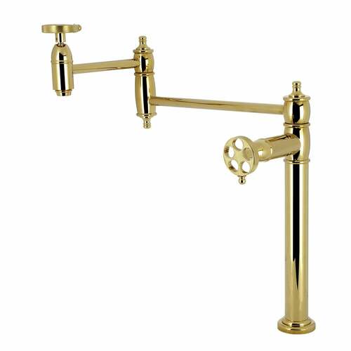 Kingston Brass KS3702RKZ Wendell Deck Mount Pot Filler Faucet, Knurled Handle, Polished Brass