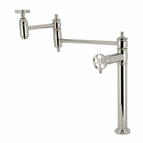 Kingston Brass KS3706RKZ Wendell Deck Mount Pot Filler Faucet, Knurled Handle, Polished Nickel