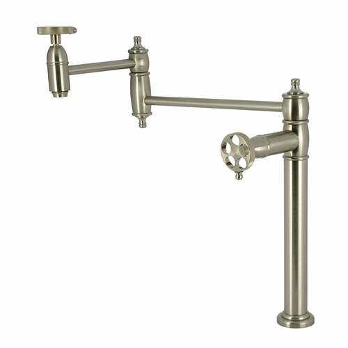 Kingston Brass KS3708RKZ Wendell Brushed Nickel Deck Mount Pot Filler Faucet with Knurled Handle