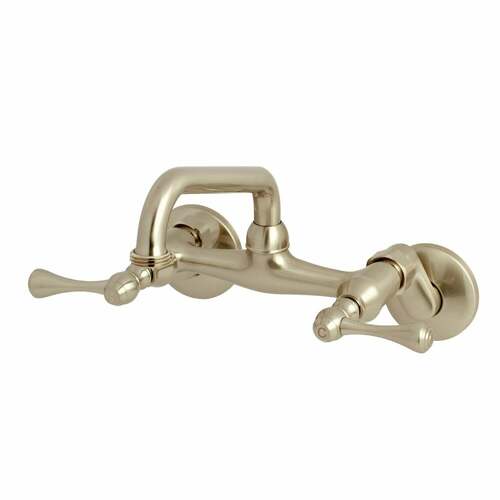 Kingston Brass KS373SN Brushed Nickel Double-Handle Wall Mount Laundry Faucet