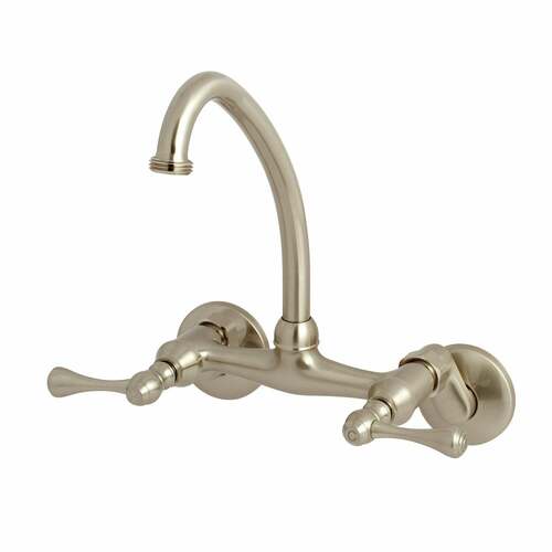 Kingston Brass KS374SN Brushed Nickel Double-Handle Wall Mount Laundry Faucet, 2-Hole