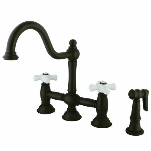 Kingston Brass KS3795PXBS Restoration Bridge Kitchen Faucet with Brass Sprayer, Oil Rubbed Bronze