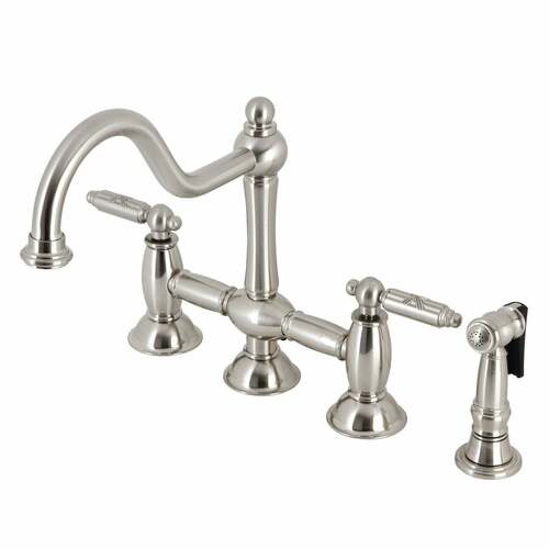 Kingston Brass KS3798GLBS Restoration Bridge Kitchen Faucet with Brass Sprayer, Brushed Nickel