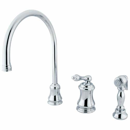 Kingston Brass KS3811ALBS Restoration Single-Handle Widespread Kitchen Faucet with Brass Sprayer, Chrome
