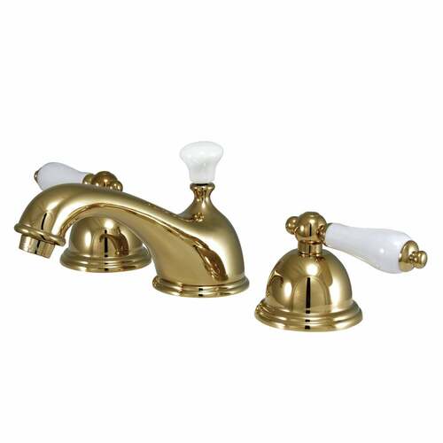 Kingston Brass KS3962PL Restoration Widespread Bathroom Faucet with Brass Pop-Up, Polished Brass