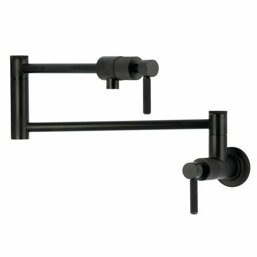 Kingston Brass KS4100KNL Convergent Matte Black Wall Mount Pot Filler Faucet with Knurled Handles