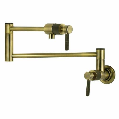 Kingston Brass KS4103KNL Convergent Antique Brass Wall Mount Pot Filler Faucet with Knurled Handles