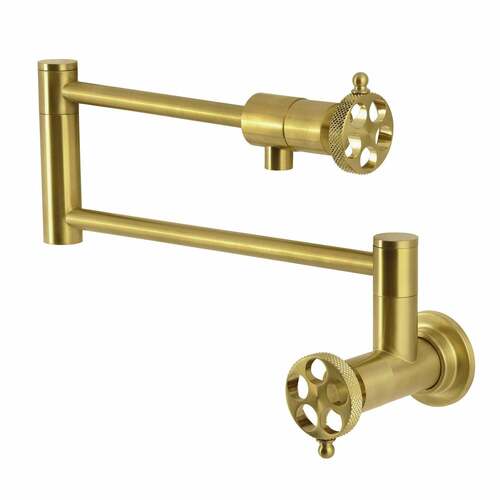 Kingston Brass KS4107RKX Webb Wall Mount Pot Filler Faucet, Knurled Handle, Brushed Brass