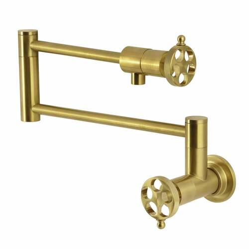 Kingston Brass KS4107RKZ Wendell Wall-Mount Pot Filler Faucet, Knurled Handle, Brushed Brass