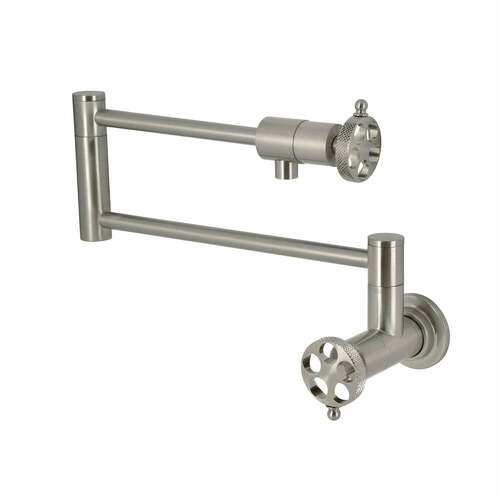 Kingston Brass KS4108RKX Webb Wall-Mount Pot Filler Faucet, Knurled Handle, Brushed Nickel