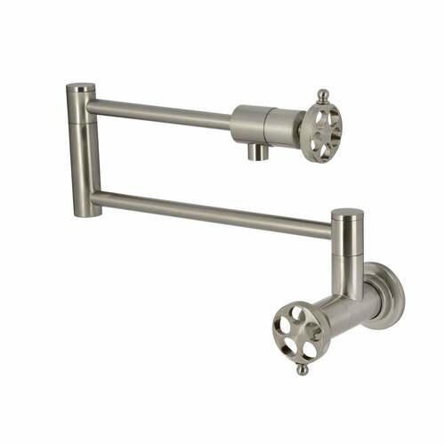 Kingston Brass KS4108RKZ Wendell Wall-Mount Pot Filler Faucet, Knurled Handle, Brushed Nickel