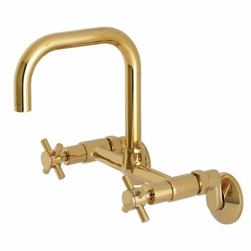 Kingston Brass KS413PB Concord Double-Handle Wall-Mount Kitchen Faucet, Polished Brass