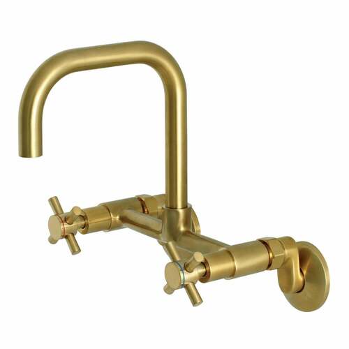 Kingston Brass KS413SB Concord Double-Handle Wall-Mount Kitchen Faucet, Brushed Brass