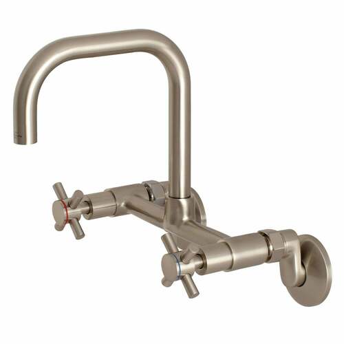 Kingston Brass KS413SN Concord Double-Handle Wall-Mount Kitchen Faucet, Brushed Nickel