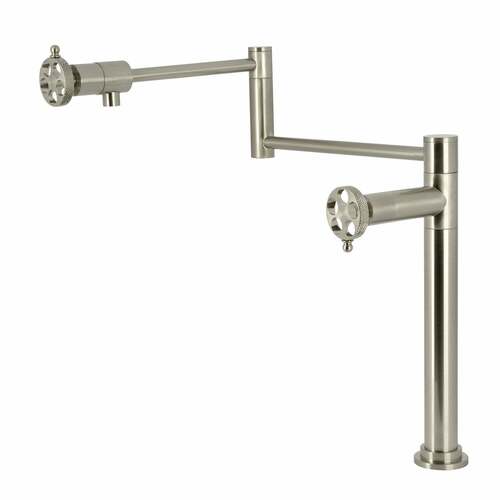 Kingston Brass KS4708RKX Webb Brushed Nickel Deck Mount Pot Filler Faucet with Knurled Handle