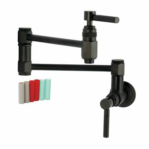 Kingston Brass KS5100DKL Kaiser Matte Black Two-Handle Wall Mount Pot Filler Faucet