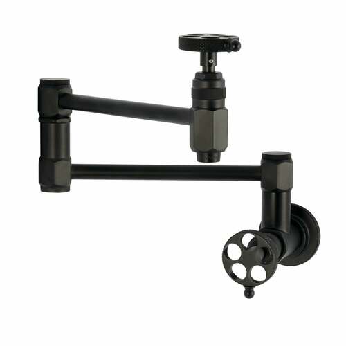Kingston Brass KS5100RKX Webb Matte Black Wall Mount Pot Filler Faucet with Knurled Handles