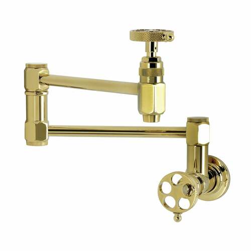Kingston Brass KS5102RKX Webb Wall Mount Pot Filler Faucet, 2-Handle, Knurled, Polished Brass