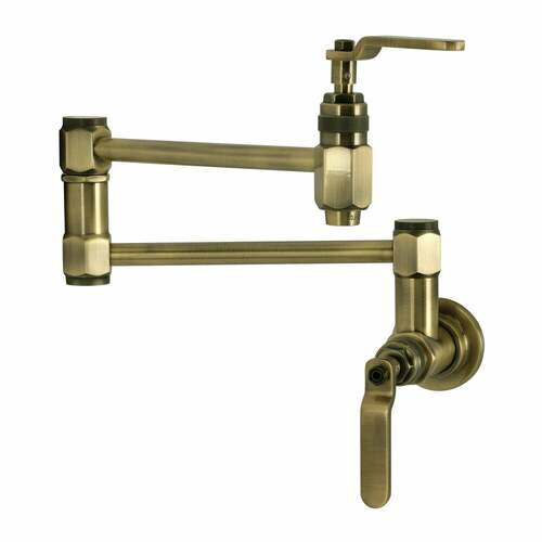 Kingston Brass KS5103KL Whitaker Antique Brass Two-Handle Wall Mount Pot Filler Faucet