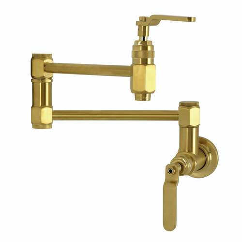 Kingston Brass KS5107KL Whitaker Brushed Brass Two-Handle Wall Mount Pot Filler Faucet