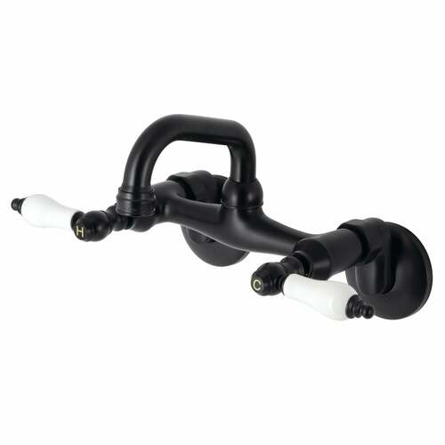 Kingston Brass KS512MB Kingston Matte Black Double-Handle Wall Mount Bar Faucet