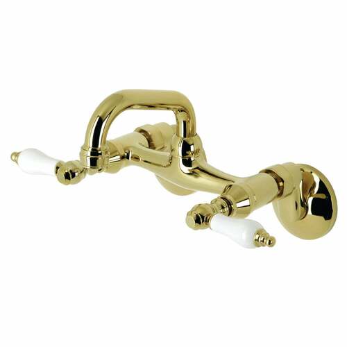 Kingston Brass KS512PB Kingston Double-Handle Wall Mount Bar Faucet in Polished Brass
