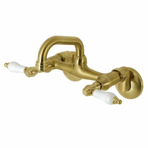 Kingston Brass KS512SB Kingston Double-Handle Wall Mount Bar Faucet in Brushed Brass