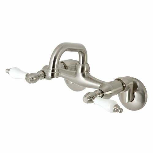 Kingston Brass KS512SN Kingston Double-Handle Wall Mount Bar Faucet, Brushed Nickel