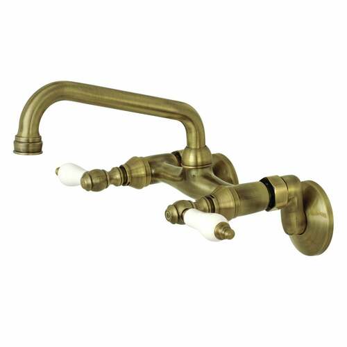 Kingston Brass KS513AB Kingston Antique Brass Double-Handle Wall-Mount Kitchen Faucet