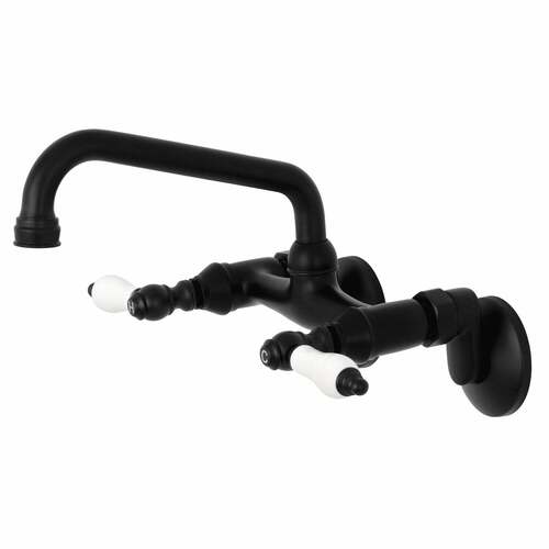 Kingston Brass KS513MB Kingston Matte Black Double-Handle Wall-Mount Bridge Kitchen Faucet