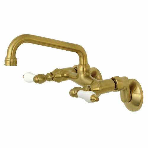 Kingston Brass KS513SB Kingston Double-Handle Wall-Mount Kitchen Faucet, Brushed Brass