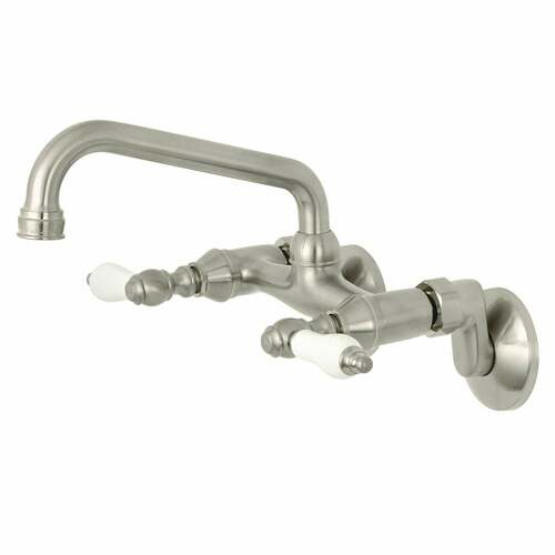 Kingston Brass KS513SN Kingston Double-Handle Wall-Mount Kitchen Faucet, Brushed Nickel